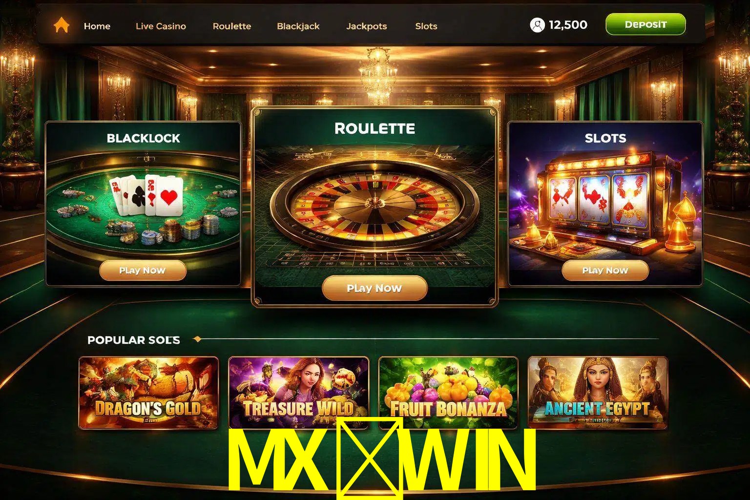 Vista de la plataforma MX-WIN Casino mostrando categorías organizadas de juegos en línea